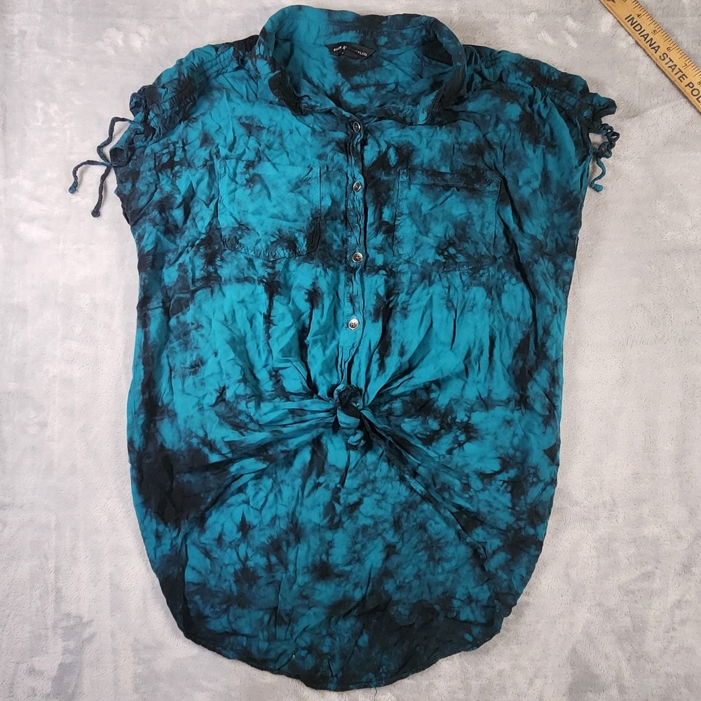 Rock & Republic Button Up Shirt Green Tie Dye‎ Woman's Size Medium
